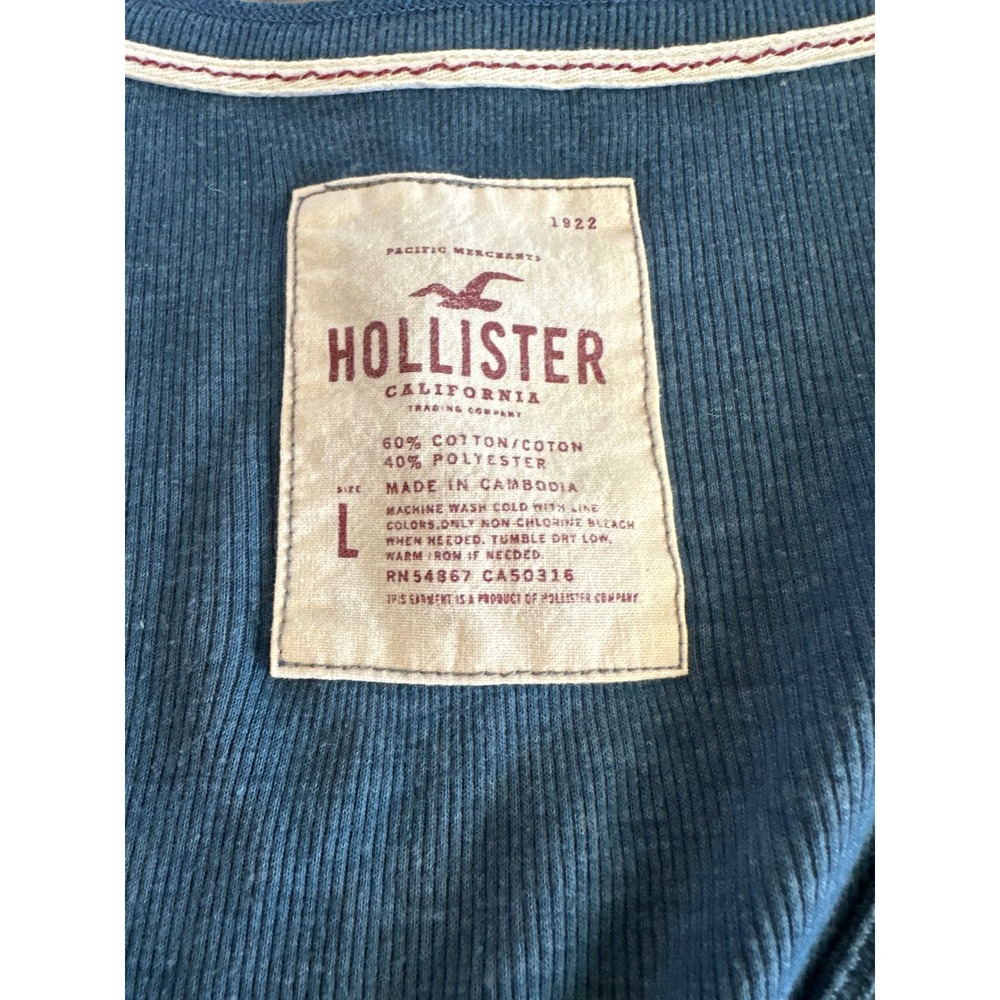 VINTAGE Hollister Co. Blue Ribbed Long Sleeve - Laguna Beach Y2K Aesthetic - Picture 3 of 3
